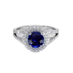 Anello con diamante rotondo Halo Blue Sapphire 3.50 carati New Gemstone Gold