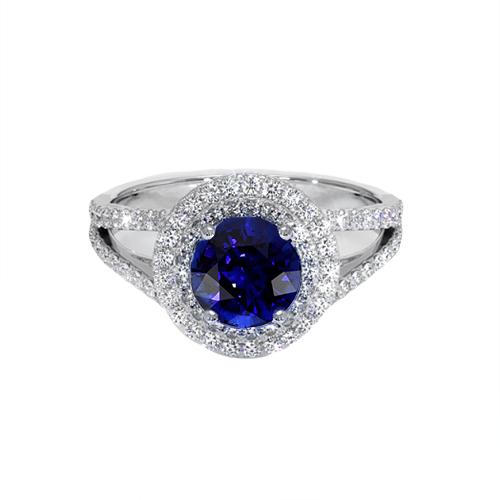 Anello con diamante rotondo Halo Blue Sapphire 3.50 carati New Gemstone Gold - harrychadent.it