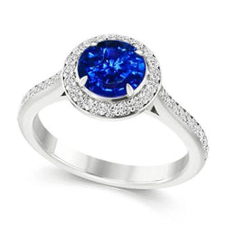 Anello con diamante rotondo con zaffiro blu dello Sri Lanka da 2,5 ct
