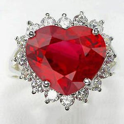 Anello con diamante rubino rosso a forma di cuore da 12,75 ct in oro bianco 14 carati Nuovo