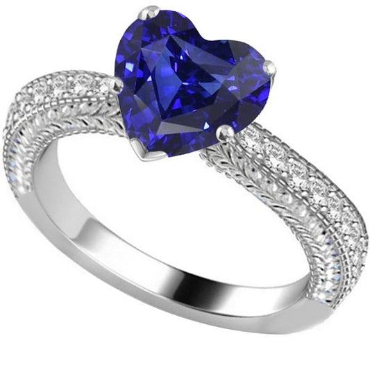 Anello con diamante stile vintage 4 carati con zaffiro blu naturale taglio a cuore - harrychadent.it