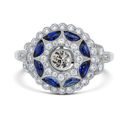 Anello con diamante taglio antico Halo Half Moon Sapphire Flower Style 3 carati