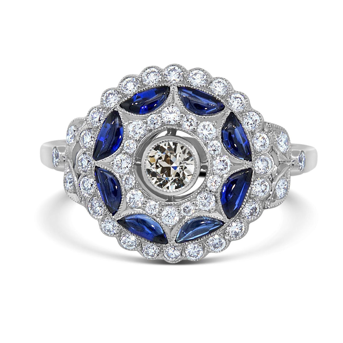 Anello con diamante taglio antico Halo Half Moon Sapphire Flower Style 3 carati - harrychadent.it