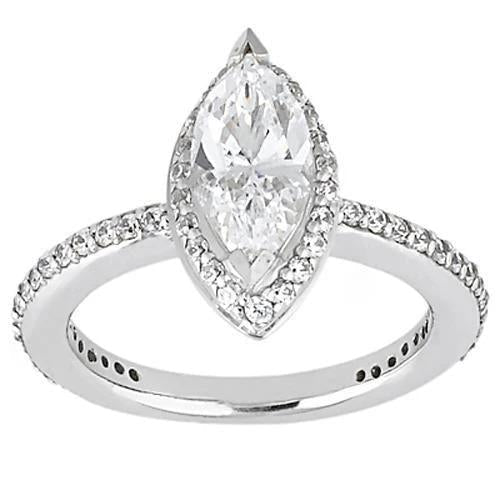 Anello con diamante taglio marquise Halo con accento in oro bianco 1.5 carati 14K - harrychadent.it