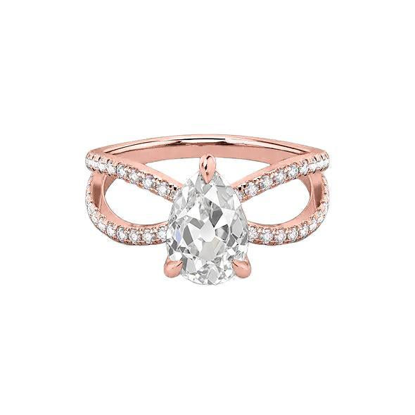 Anello con diamante taglio vecchio miniera a pera gambo diviso 3,25 carati in oro rosa - harrychadent.it