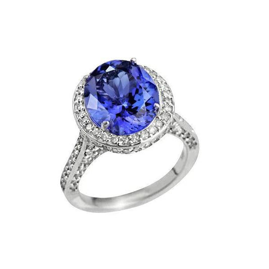 Anello con diamante tanzanite da 4.50 carati con montatura ovale con alone - harrychadent.it