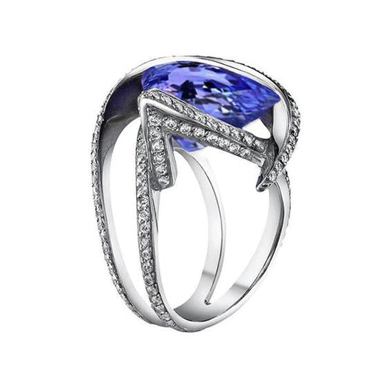 Anello con diamante tanzanite pera 5 carati gemma oro bianco 14k gioielli - harrychadent.it