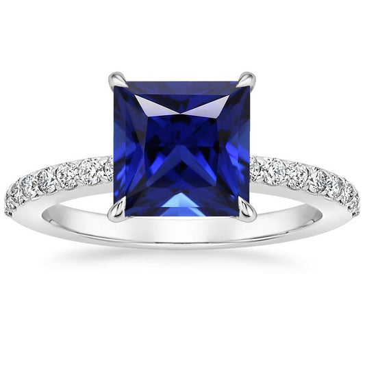 Anello con diamante zaffiro dello Sri Lanka 5.50 carati taglio principessa con accenti - harrychadent.it