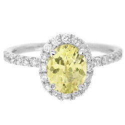 Anello con diamante zaffiro giallo taglio ovale e rotondo 5 carati in oro bianco 14K