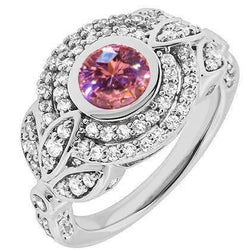 Anello con diamante zaffiro rosa taglio rotondo, oro bianco 2,50 carati 14K
