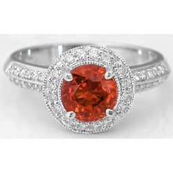 Anello con diamante zaffiro rosso taglio rotondo gioielli in oro bianco 1.5 carati