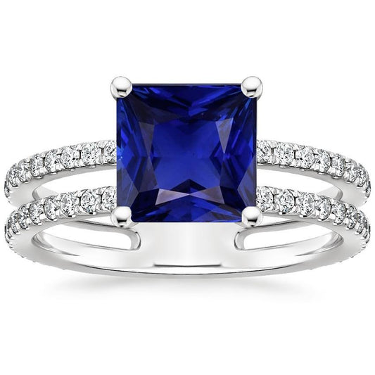 Anello con diamante zaffiro taglio principessa con accenti gambo diviso 6 carati - harrychadent.it