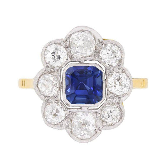 Anello con diamanti Halo e zaffiro con castone incastonato Asscher Cut Flower Style 4 carati - harrychadent.it