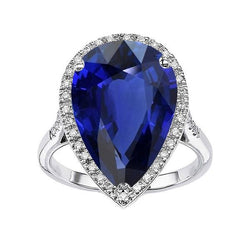 Anello con diamanti Halo ovale con zaffiro di Ceylon 7.50 carati