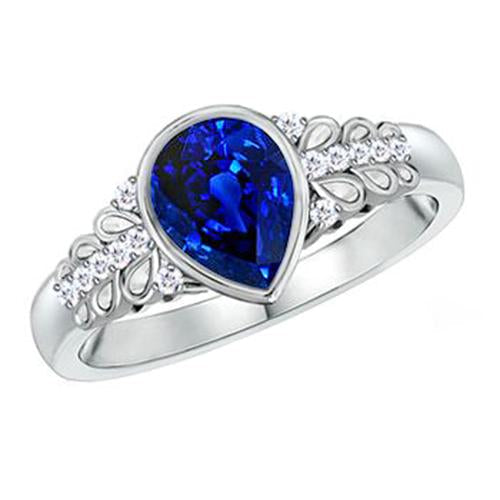 Anello con diamanti Nuova lunetta incastonata Zaffiro blu pera con accenti 4.25 carati - harrychadent.it