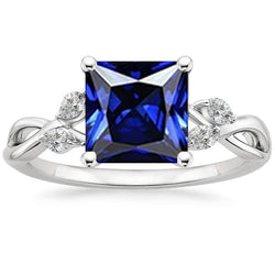 Anello con diamanti Princess Blue Sapphire & Pear Diamond Accenti 5.25 carati
