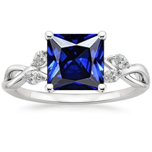 Anello con diamanti Princess Blue Sapphire & Pear Diamond Accenti 5.25 carati - harrychadent.it