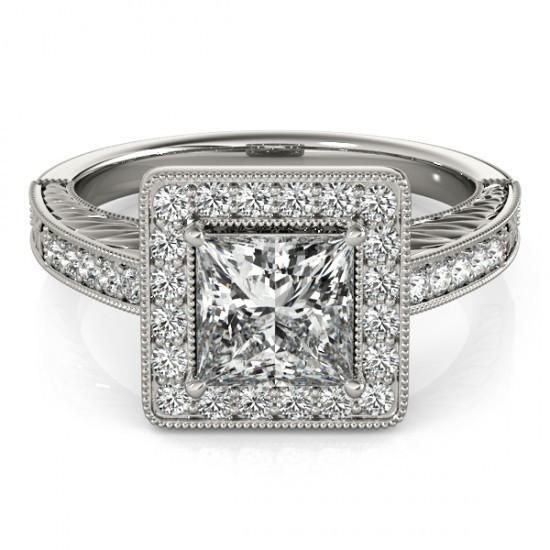 Anello con diamanti Princess Halo con accenti da 1.50 ct. Oro bianco 14K - harrychadent.it