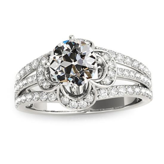 Anello con diamanti a taglio antico stile fiore tripla fila accenti oro 5,50 carati - harrychadent.it