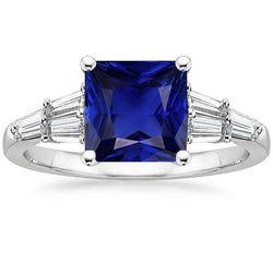 Anello con diamanti baguette e zaffiro Princess Ceylon 5.50 carati
