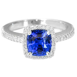 Anello con diamanti e pietre preziose con zaffiro dello Sri Lanka taglio cuscino da 1.80 ct