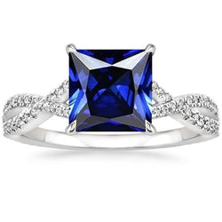 Anello con diamanti e zaffiri principessa con accenti. gambo intrecciato da 6.50 carati