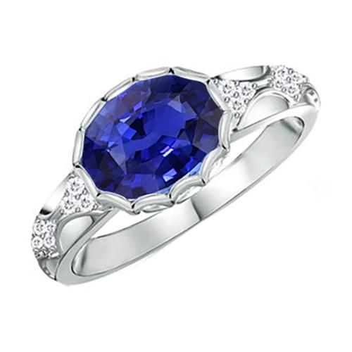 Anello con diamanti in stile antico ovale con zaffiro di Ceylon in pietra oro 3.75 carati - harrychadent.it