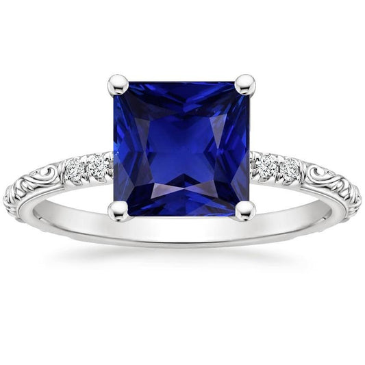 Anello con diamanti in stile vintage con zaffiro blu accentato 5.25 carati - harrychadent.it