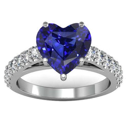 Anello con diamanti rotondi cattedrale impostazione zaffiro blu accenti 4,50 carati