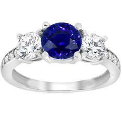 Anello con diamanti rotondi con zaffiro di Ceylon 3.50 carati Gioielli da donna