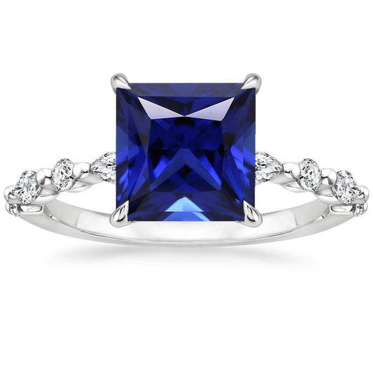Anello con diamanti rotondi e pera con zaffiro blu taglio principessa 5.25 carati - harrychadent.it