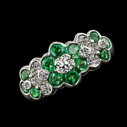 Anello con diamanti rotondi taglio antico e zaffiro verde stile fiore 4.75 carati