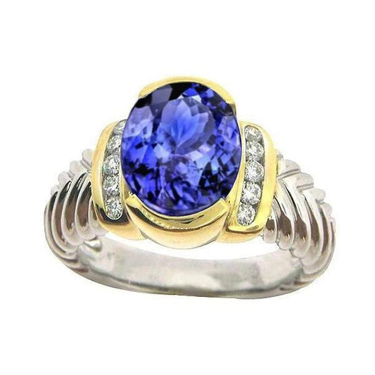 Anello con diamanti scintillanti in tanzanite ovale da 3.50 carati Nuovo bicolore - harrychadent.it