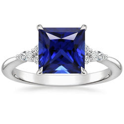 Anello con diamanti tondi e marquise con zaffiro blu principessa 5.25 carati