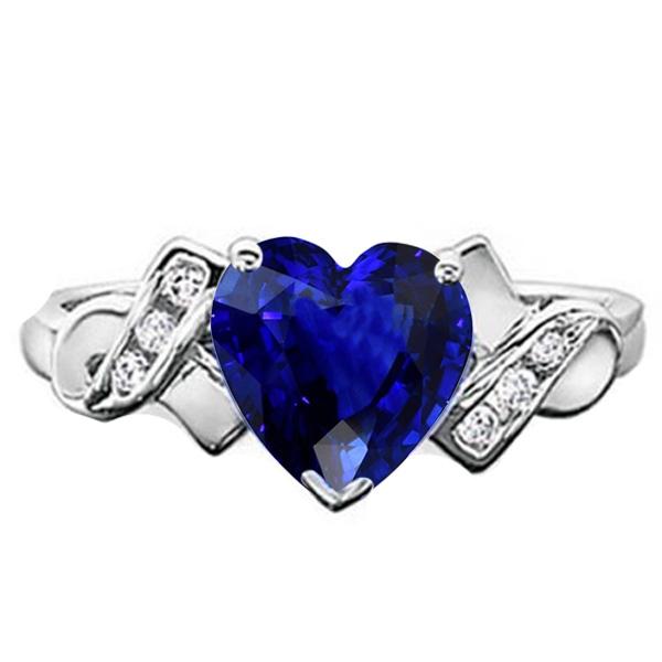 Anello con diamanti. cuore. zaffiro di Ceylon. oro bianco. 2.50 carati - harrychadent.it