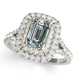 Anello con doppio alone di diamanti rotondi e smeraldi 6.50 carati 14K Gold