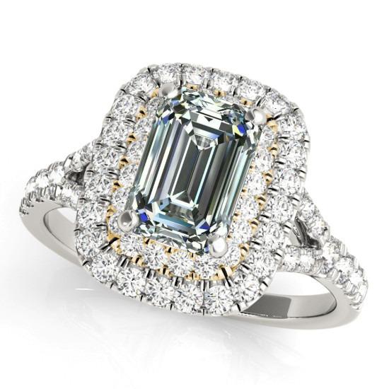 Anello con doppio alone di diamanti rotondi e smeraldi 6.50 carati 14K Gold - harrychadent.it