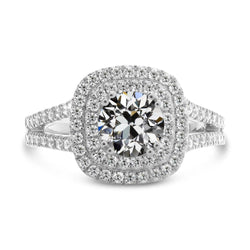 Anello con doppio anello di diamanti a taglio antico, gambo diviso, oro 14 carati, 6 carati