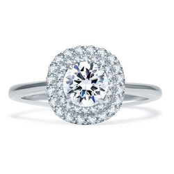 Anello con doppio anello di diamanti a taglio rotondo in oro bianco 14 carati 1.75 carati