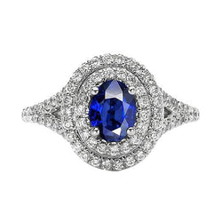Anello con doppio anello di diamanti con zaffiro blu ovale in oro 14K 11.25 carati