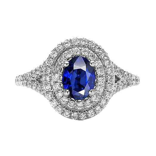 Anello con doppio anello di diamanti con zaffiro blu ovale in oro 14K 11.25 carati - harrychadent.it