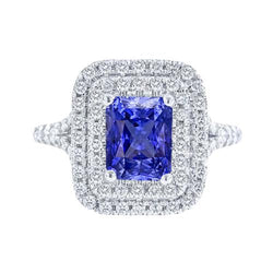 Anello con doppio anello di diamanti. zaffiro radiante. gambo diviso 4 carati