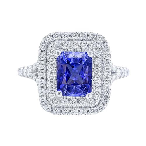 Anello con doppio anello di diamanti. zaffiro radiante. gambo diviso 4 carati - harrychadent.it