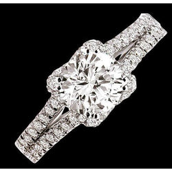 Anello con doppio gambo di diamante rotondo da 2.01 carati con accenti in oro bianco 14K
