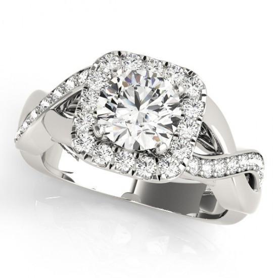 Anello con gambo intrecciato di fidanzamento con diamante rotondo Halo 1.65 carati WG 14K - harrychadent.it