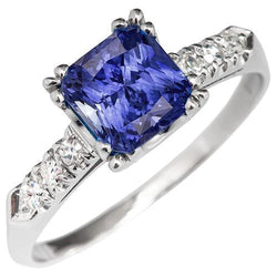 Anello con gemma Radiant 3 carati in zaffiro blu e diamante triplo incastonato