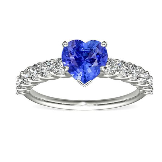 Anello con gemma a cuore Zaffiro azzurro e pavé di diamanti 3 carati - harrychadent.it