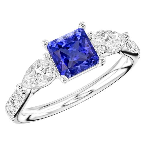 Anello con gemma di zaffiro blu taglio radiante pera e diamanti rotondi 3 carati - harrychadent.it