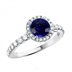 Anello con gemme di diamanti Halo Blue Zaffiro 3.50 carati Gioielli da sposa