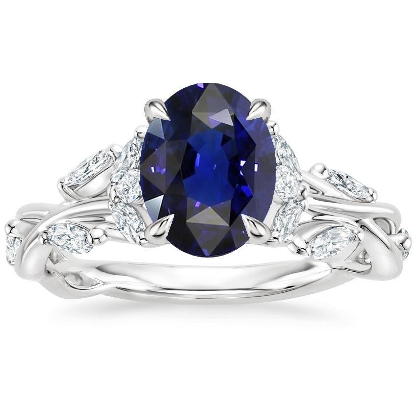 Anello con gemme di diamanti a forma di foglia con zaffiro blu taglio ovale 5 carati - harrychadent.it